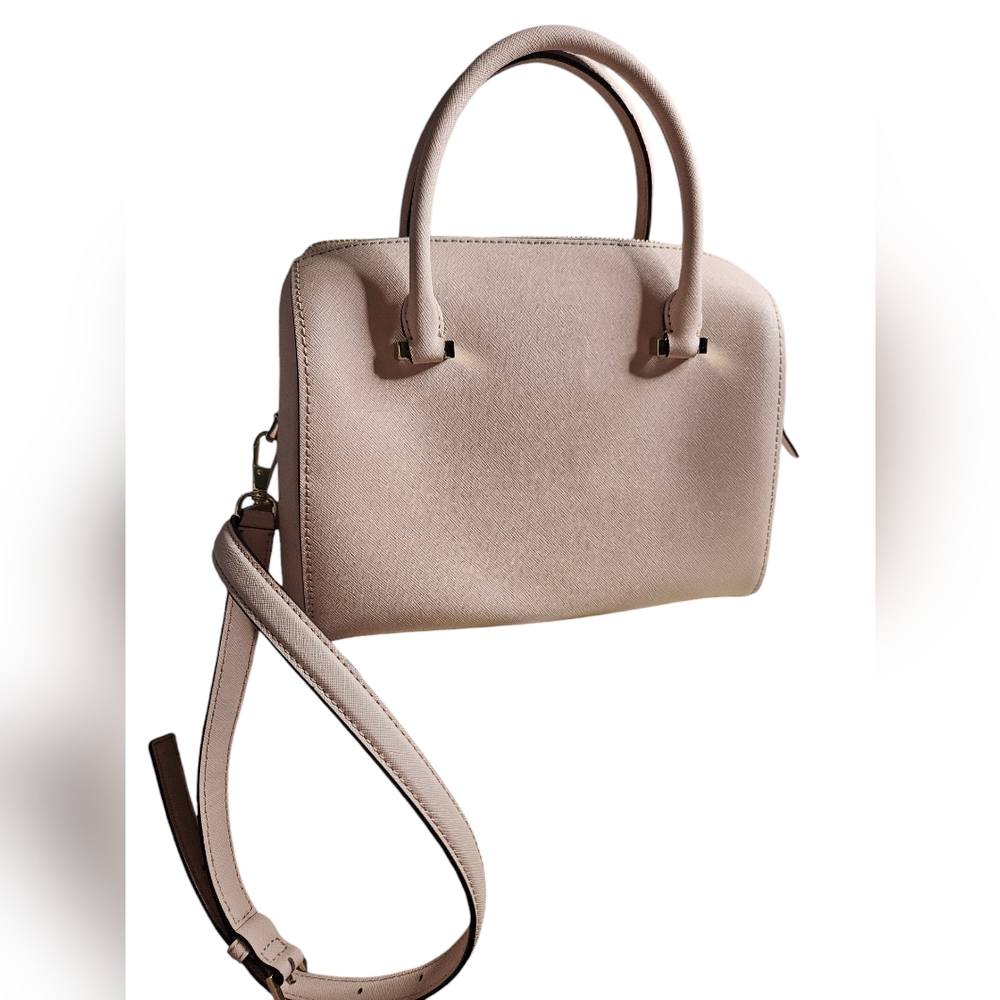 NWOT Kate Spade Blush Pink Crosshatch Leather Satchel Handbag w/ Crossbody Strap - Picture 6 of 16